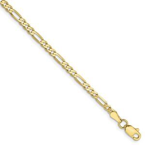 2.75mm 10k Yellow Gold Flat Figaro Chain Bracelet, 7 Inch